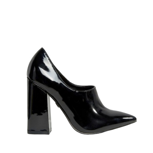 ASOS Daisy Street Black Vamp Pumps Size 7 Faux Patent Leather Block Heel Costume - Picture 6 of 12